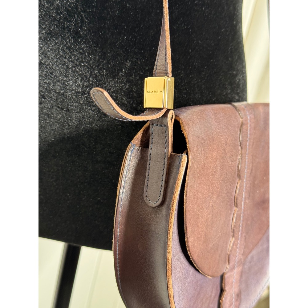 Clare V Shoulder Bag Brown Leather Saddle Crossbody French Girl Quiet Luxury - Picture 11 of 12